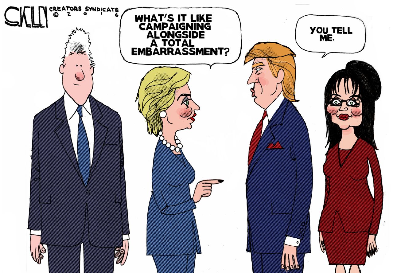 Political cartoon U.S. 2016 Clinton Trump Palin