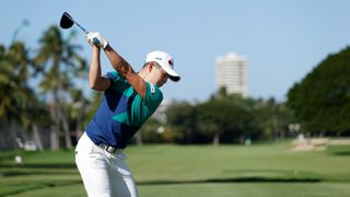 Amateur Keita Nakajima of Japan plays his shot from the tenth tee during a practice round prior to the Sony Open in Hawaii