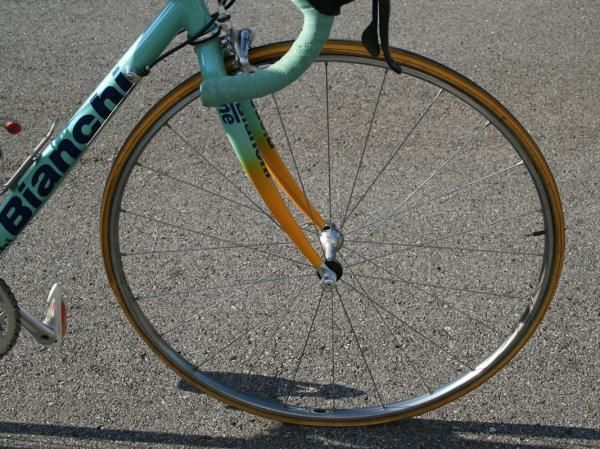 The Campagnolo Electron wheels use box-section alloy rims for light weight and a smooth ride - perfect characteristics for a wispy climber like Pantani.