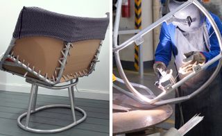 person welding metal chair