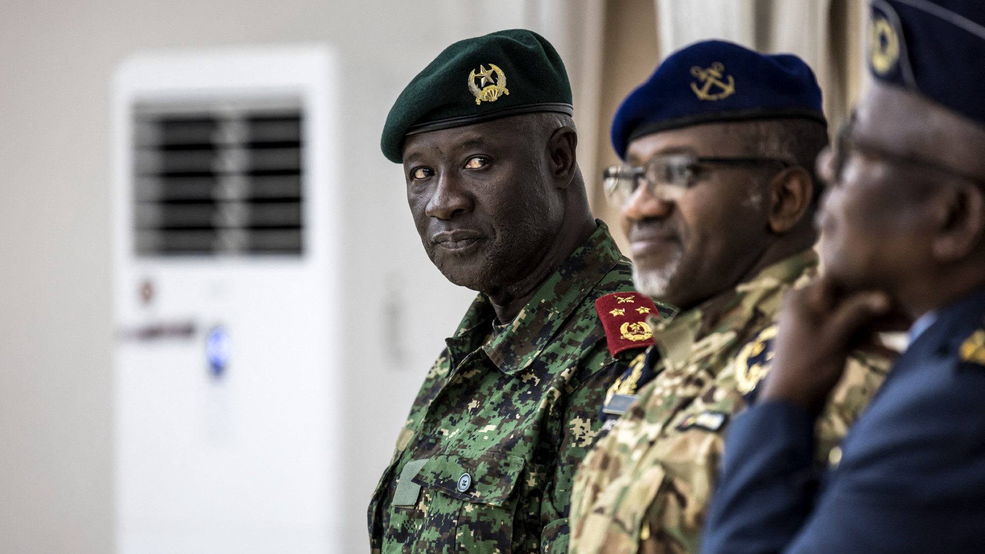 Major General Tomas Djassi of the Guinea-Bissau Armed Forces looks on during the swearing-in ceremony of the newly formed government at the Presidential Palace in Bissau