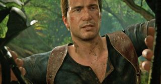 Uncharted 4 PS5 game running on PS5 showing hero Nathan Drake in the jungle
