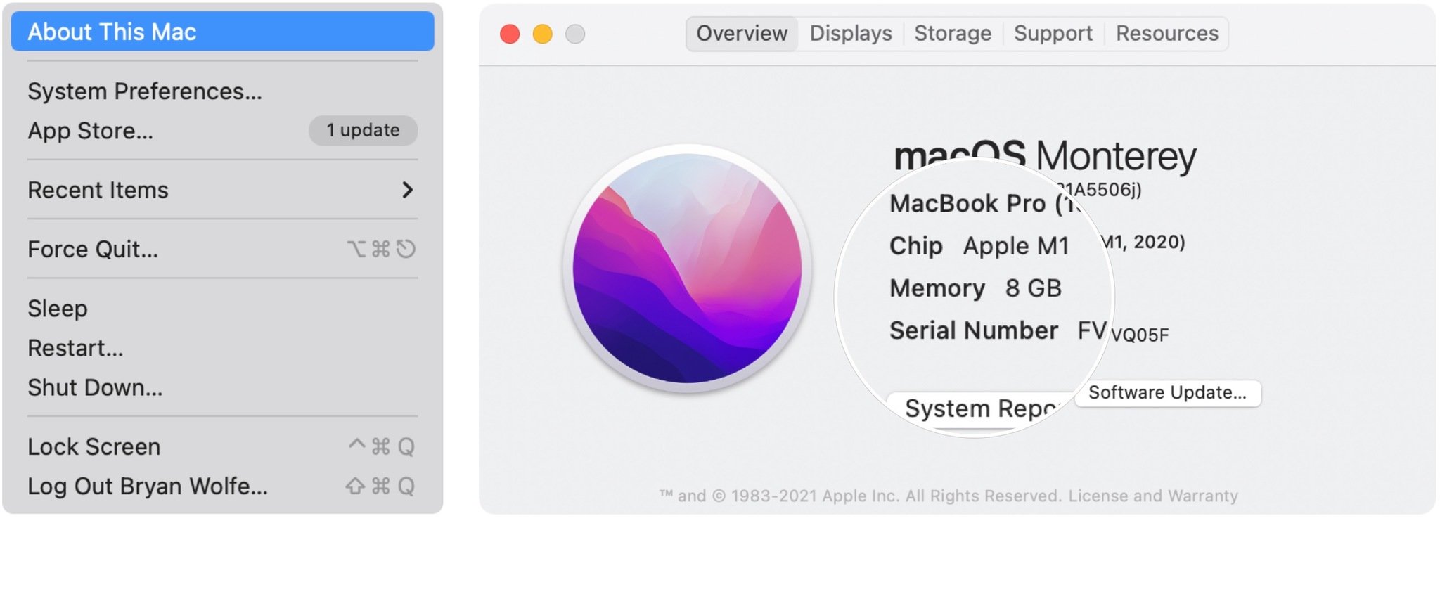 To find that amount of RAM on your Mac, click on the Apple logo at the top left of the device. Choose About This Mac from the pull-down menu. Review the amount of memory on the overview tab.