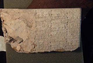 A cuneiform tablet that is part of the Iraqi artifacts to be forfeited by the arts and crafts chain Hobby Lobby. 