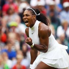 Serena Williams celebrates victory during the Ladies Singles