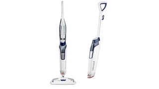 white and blue upright steam mop