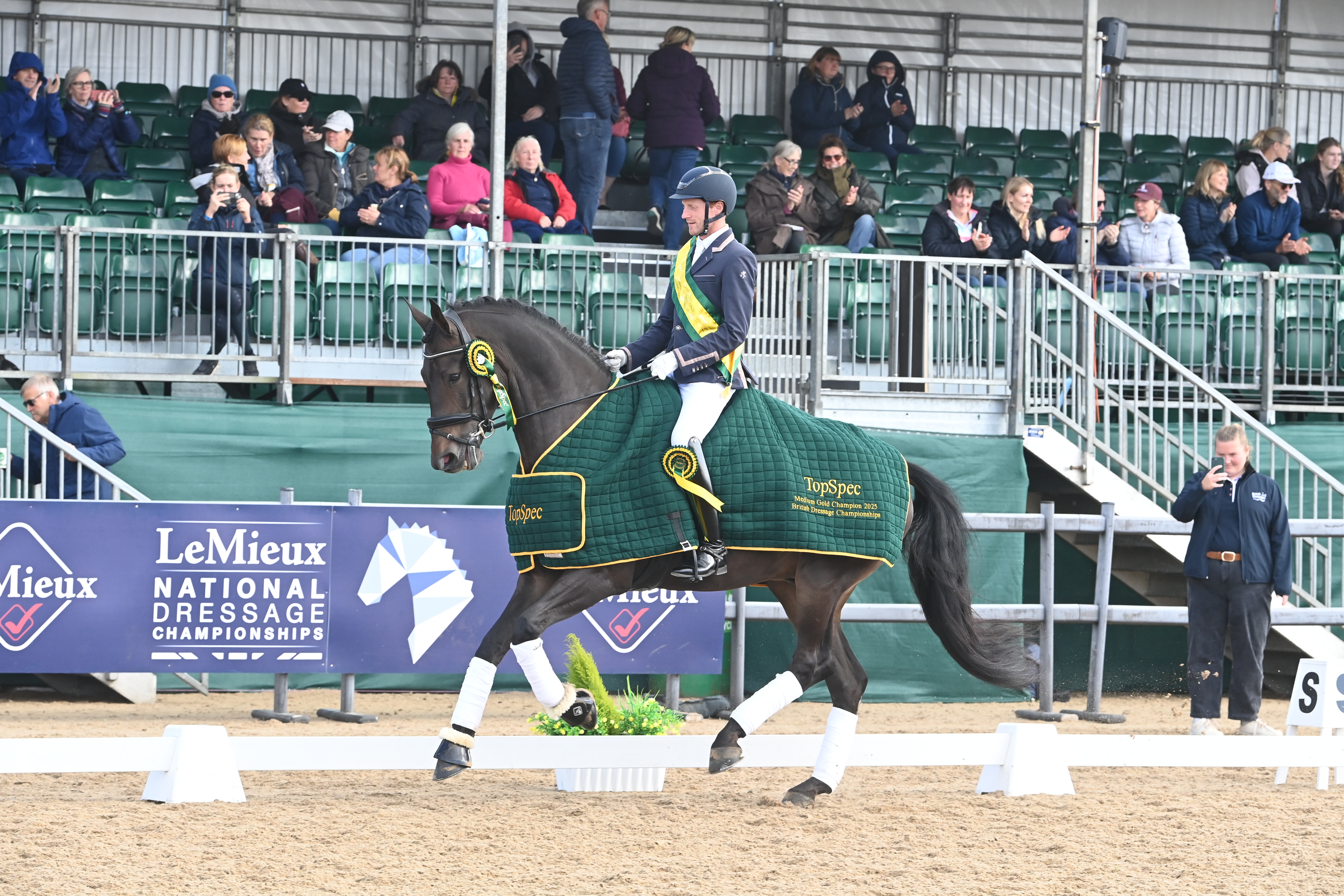 Robert Barker and Kilian&amp;rsquo;s Bartholomew win the TopSpec medium gold title at the 2025 LeMieux National Dressage Championships.