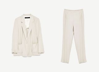 Cream Flowing Blazer and Ankle Trousers Set by Zara