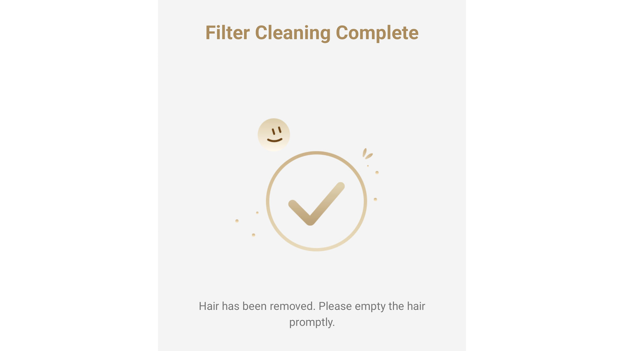 a screenshot of the filter cleaning complete notification taken from the Dreamehome app