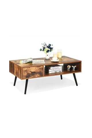 Costway Retro Coffee Table Mid Century Modern Living Room Furniture w/Open Storage Shelf