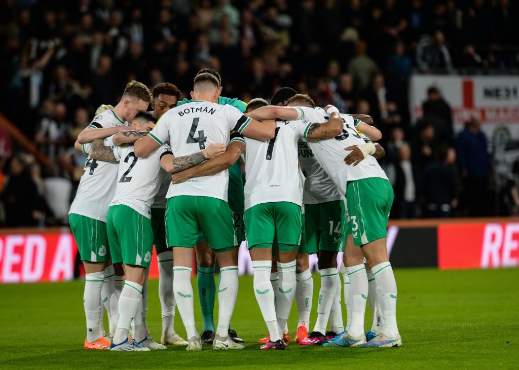 Newcastle players huddle ahead of their fixture against Bournemouth