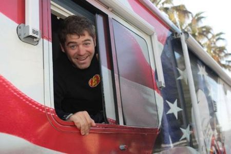 Mike Friedman (Jelly Belly Presented by Kenda) takes a peek outside from the team bus.