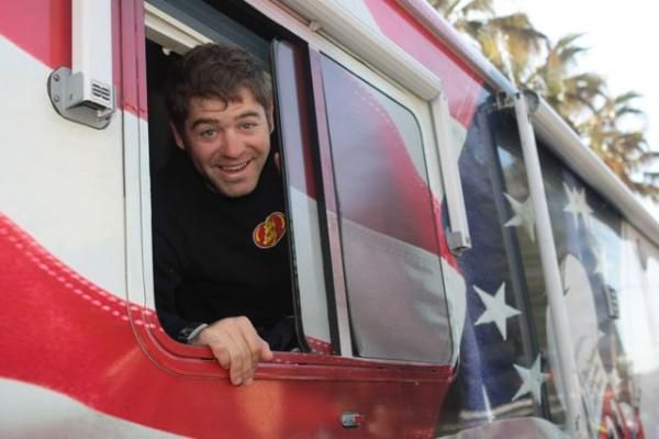Mike Friedman (Jelly Belly Presented by Kenda) takes a peek outside from the team bus.