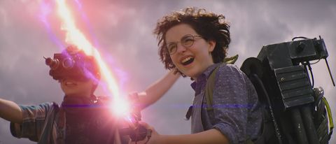 McKenna Grace fires a stream in Ghostbusters: Afterlife