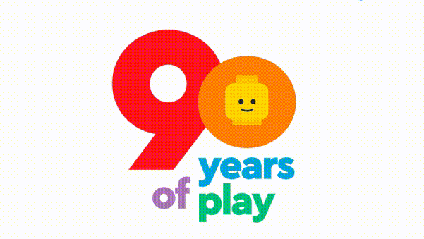 A gif of the 90 Years of Lego logo