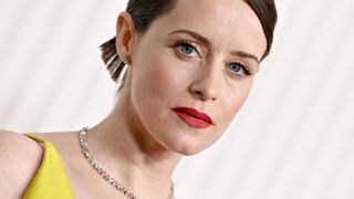 Claire Foy wearing eye makeup look blue eyes