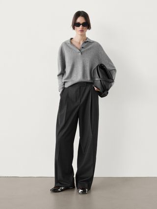 Pleated Pinstripe Trousers