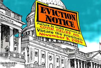 Political Cartoon U.S. Congress recess covid relief eviction