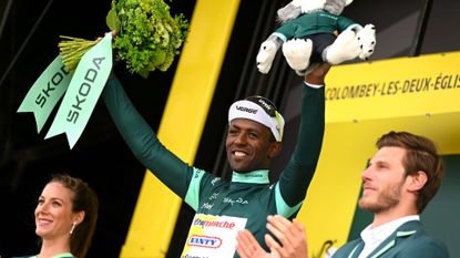 Biniam Girmay in the green jersey at the 2024 Tour de France