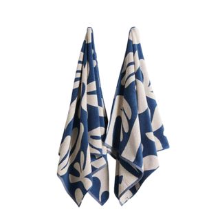 Two blue and white towels
