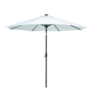 A white patio umbrella