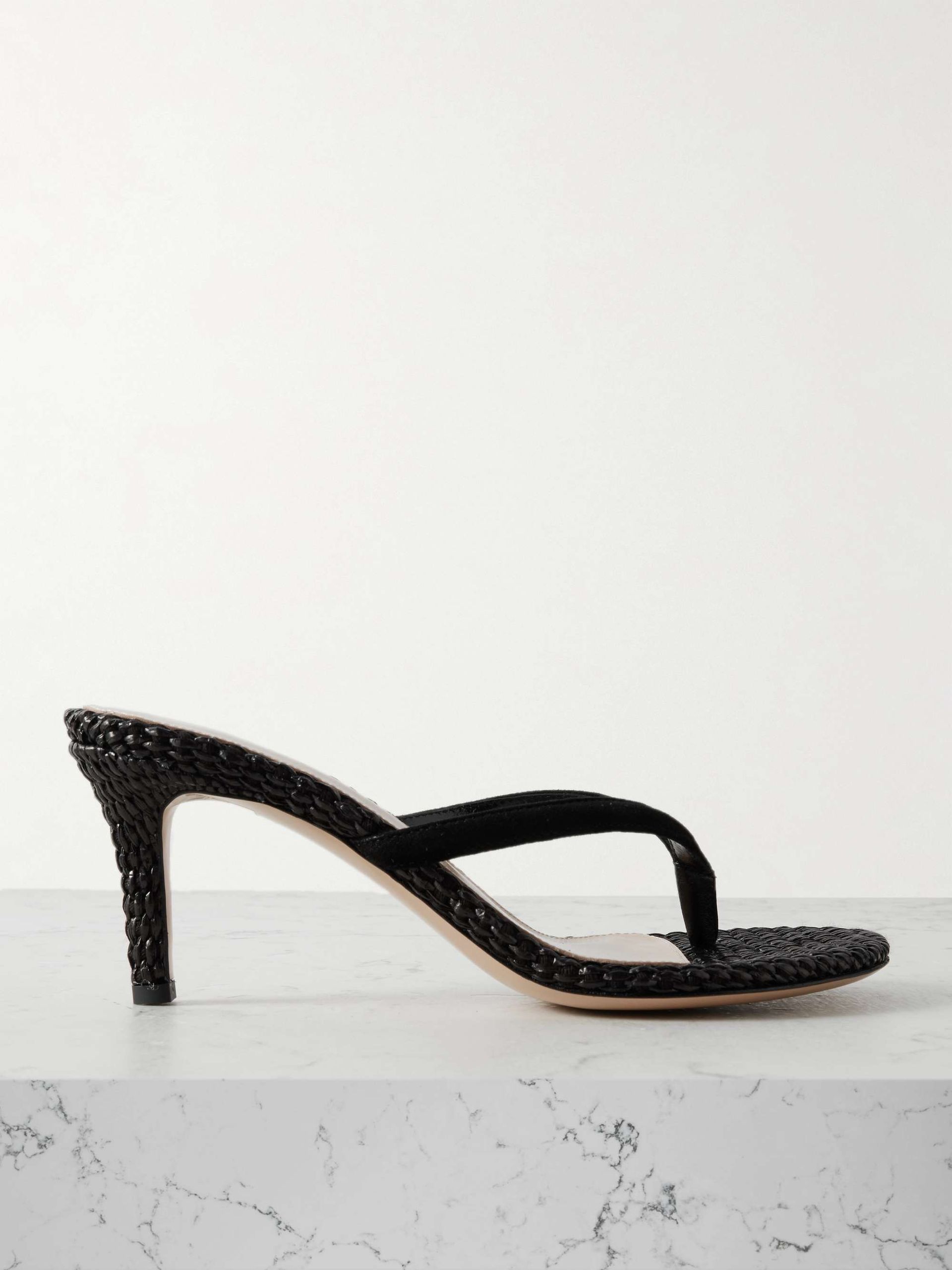 Calypso 70 Suede-Trimmed Raffia Sandals
