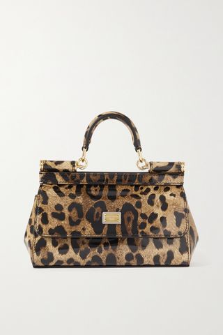 Sicily Small Leopard-Print Patent-Leather Tote