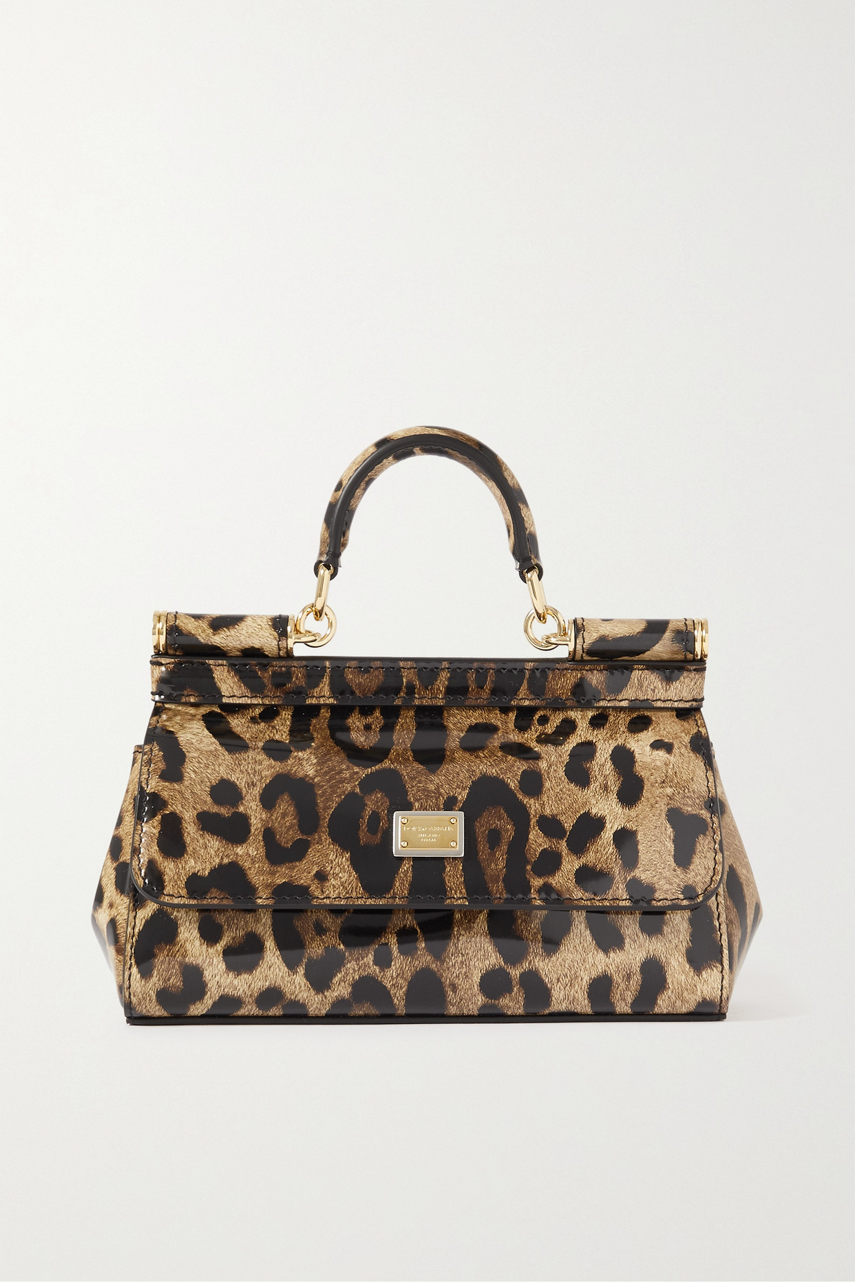 Sicily Small Leopard-Print Patent-Leather Tote