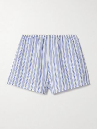 Thelma Embroidered Striped Cotton and Silk-Blend Shorts