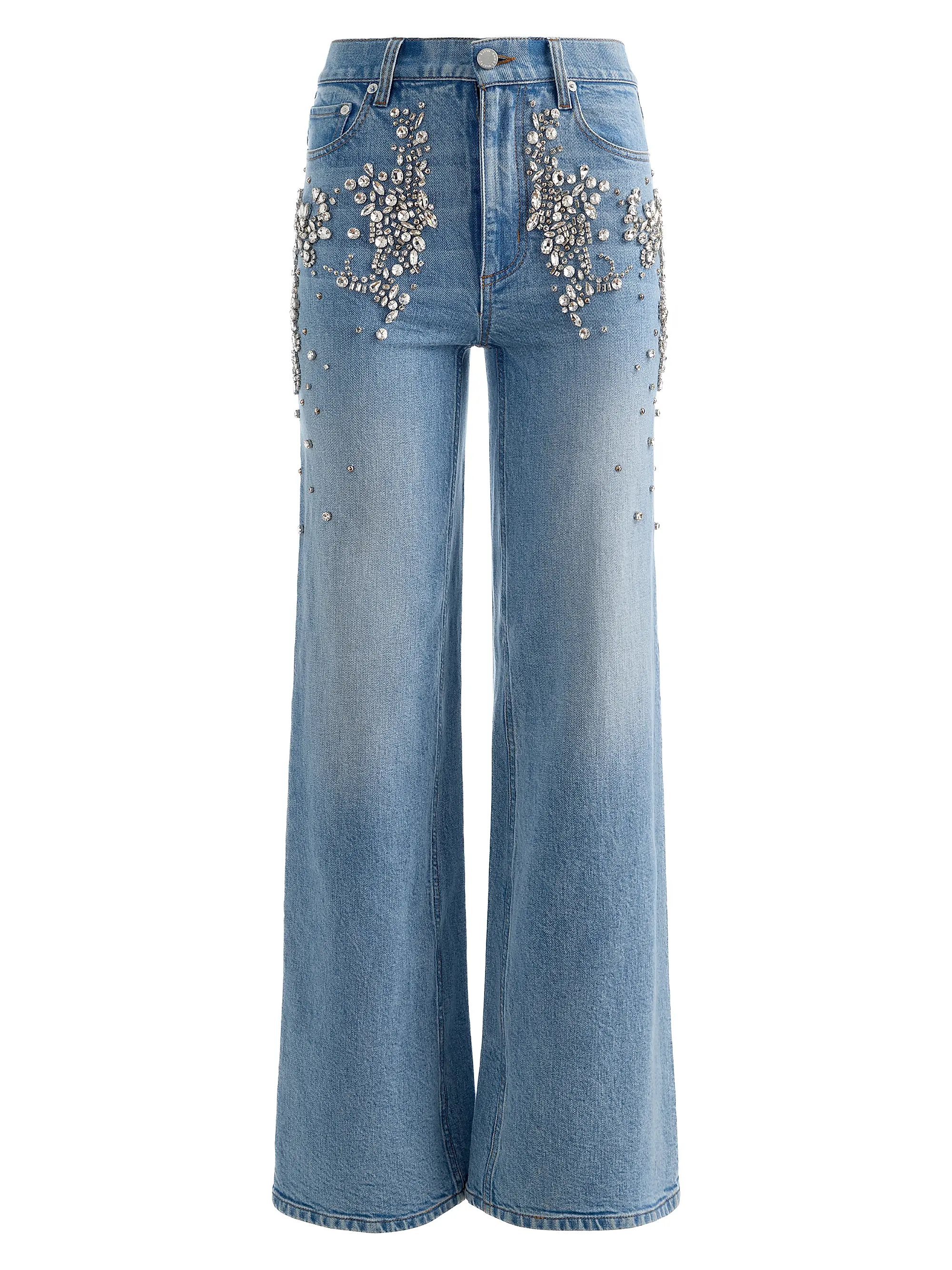 Chic Rhinestone-Embellished Wide-Leg Jeans