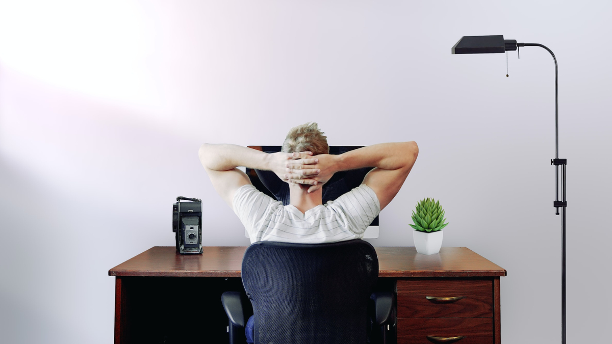 Remote worker relaxed in front of computer