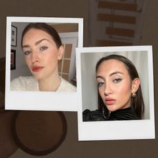 Collage of editors Katie Berohn and Alyssa Brascia wearing the best bronzers for fair skin