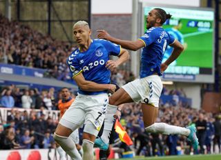 Dominic Calvert-Lewin, right, scored the goal which secured Premier League survival for Everton
