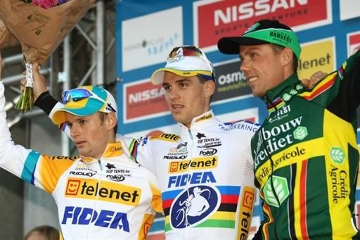 The podium: Kevin Pauwels (Telenet-Fidea), Zdenek &Scaron;tybar (Telenet-Fidea) and Sven Nys (Landbouwkrediet)