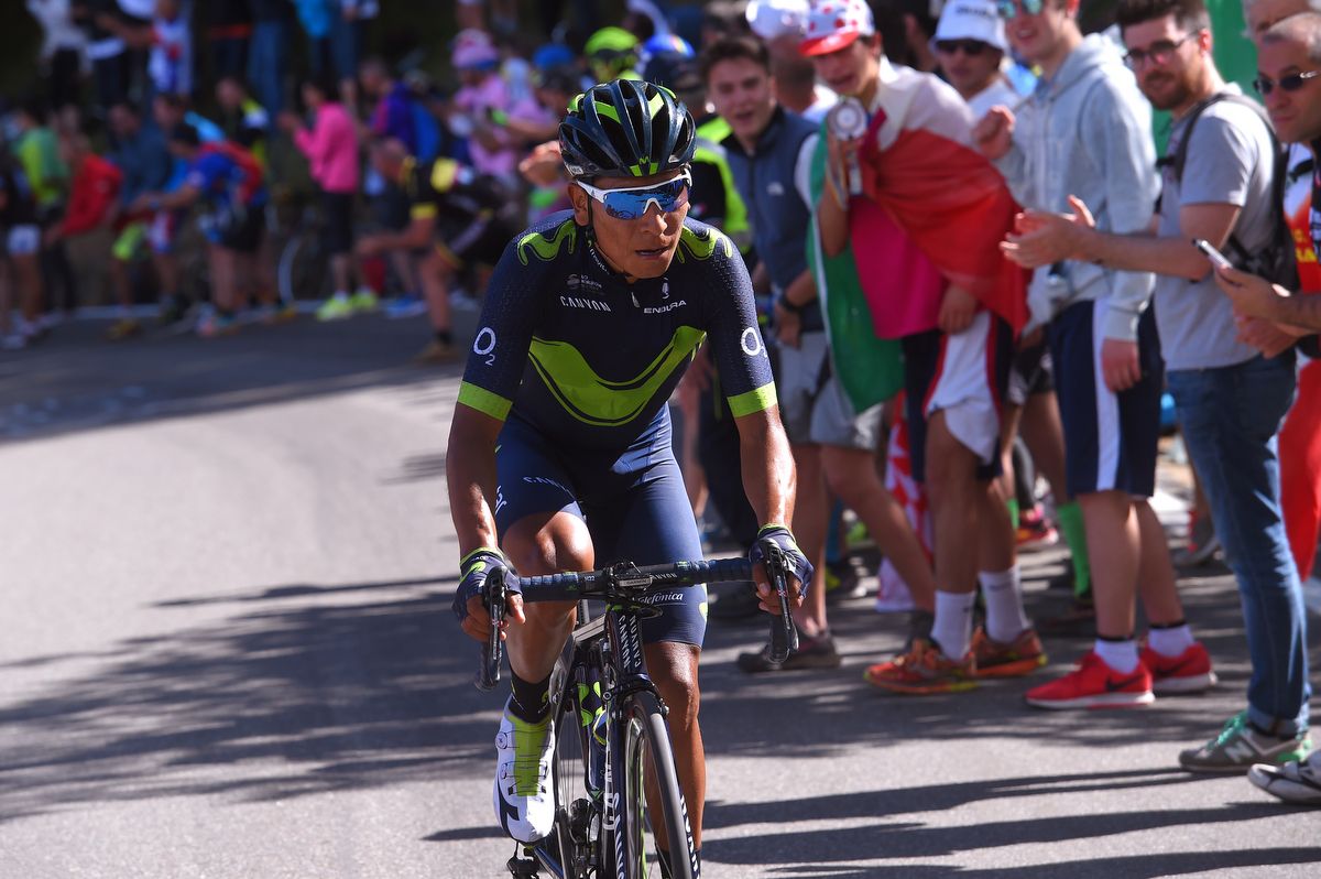 Nairo Quintana (Movistar) riding solo up to Oropa