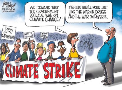 Political Cartoon U.S. climate strike government inaction