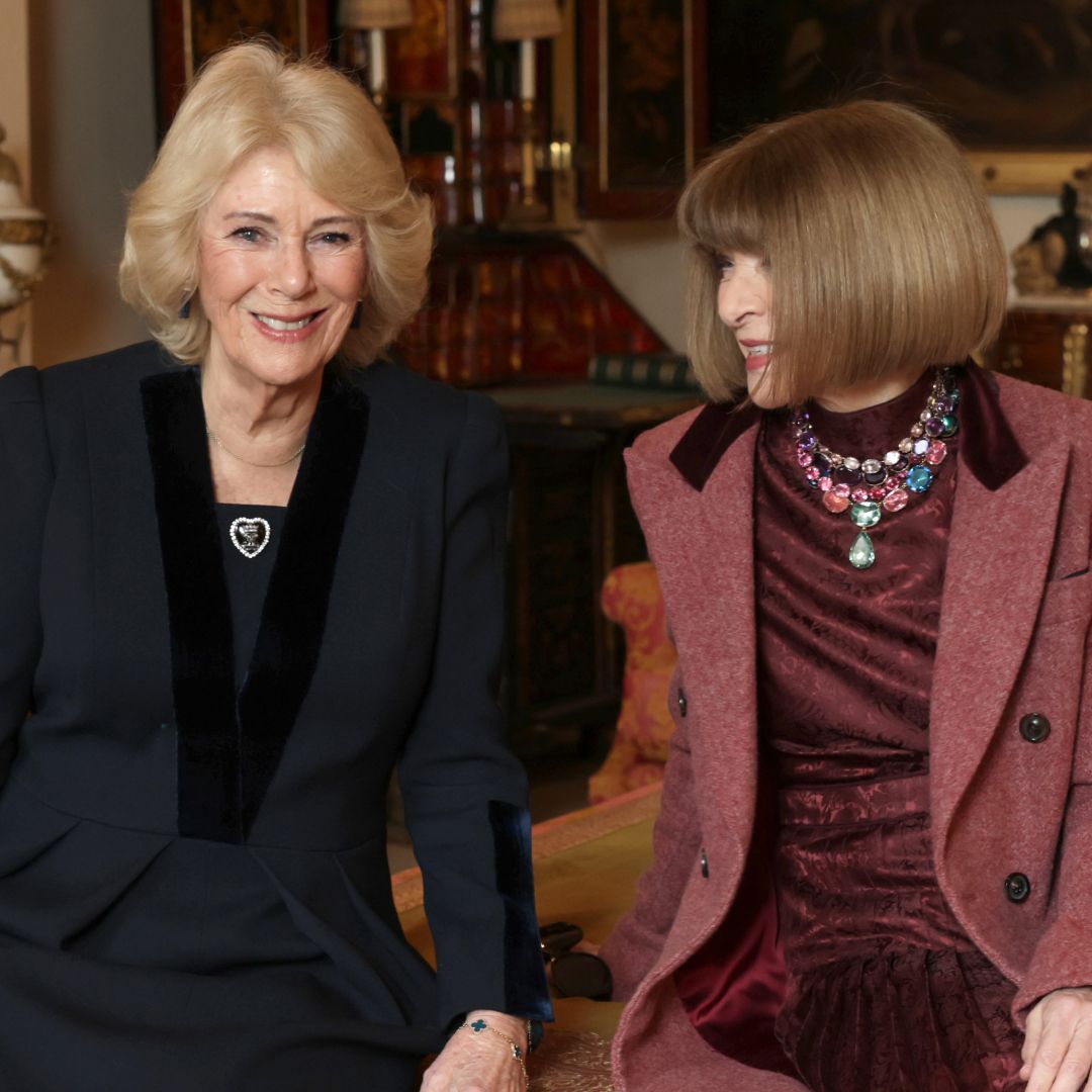 Queen Camilla meets with Anna Wintour at Clarence House.