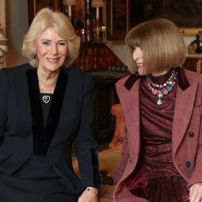 Queen Camilla meets with Anna Wintour at Clarence House.