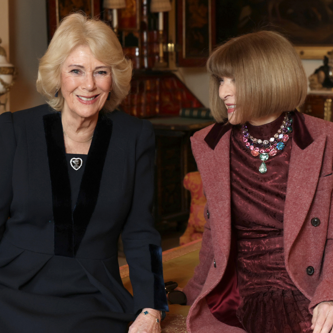Queen Camilla meets with Anna Wintour at Clarence House.