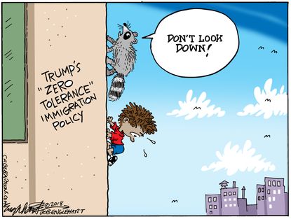 Political cartoon U.S. Trump immigration MPR raccoon family separation zero tolerance