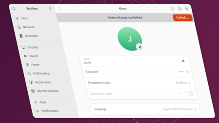Ubuntu's user screen in the settings.