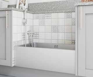 white utility room with pet bath