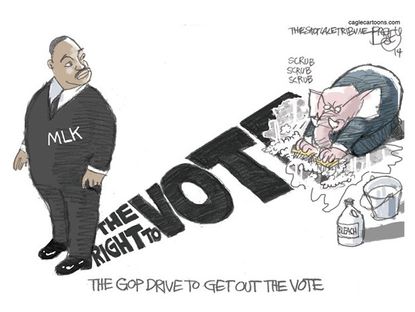 Political cartoon voter suppression MLK GOP