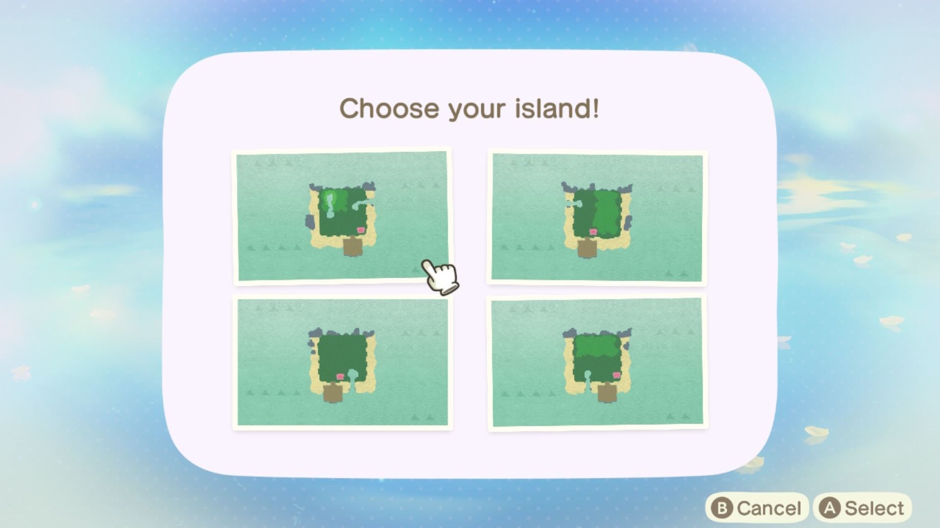 Choosing an island design in Animal Crossing: New Horizons