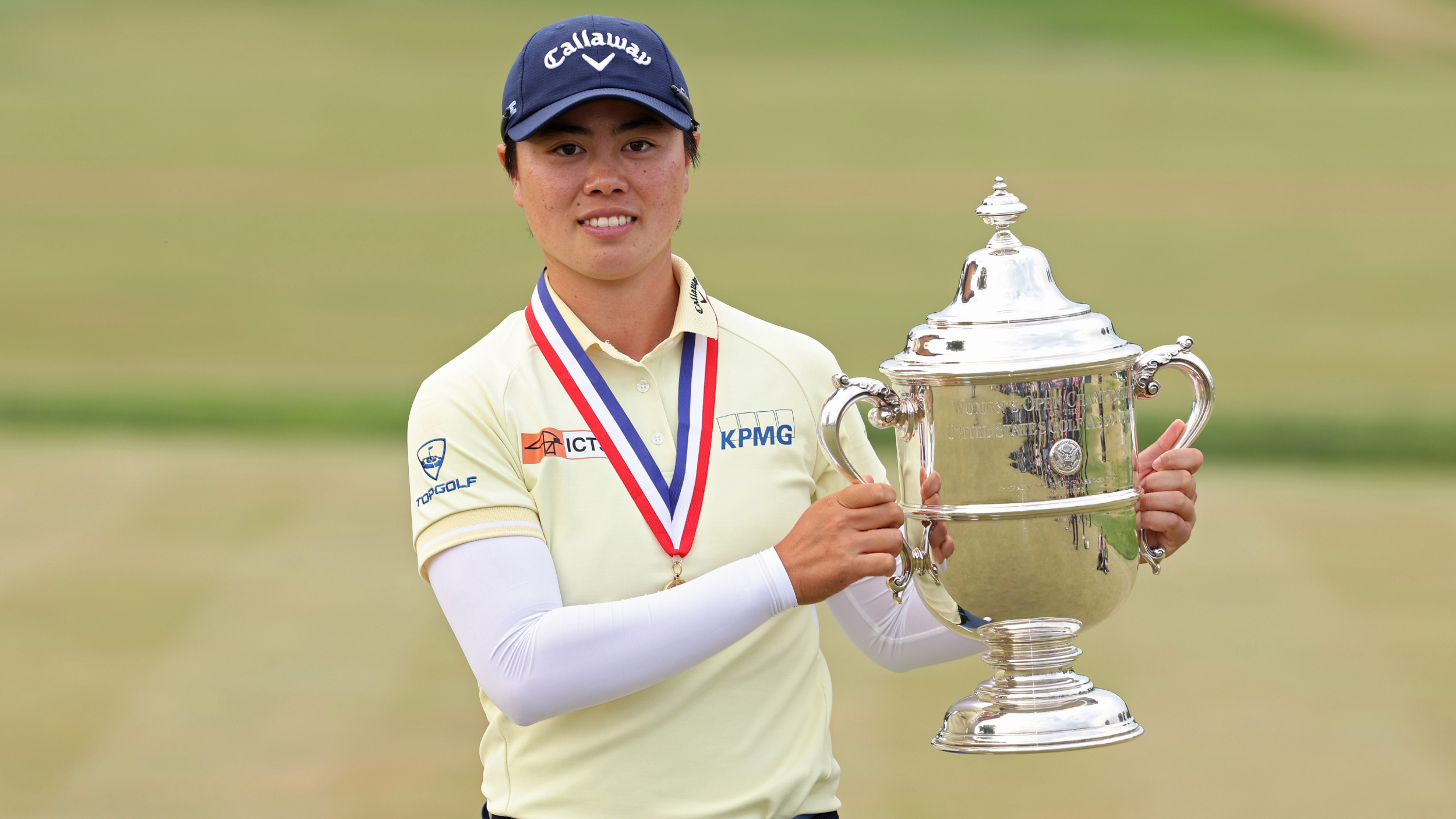 Yuka Saso with the US Women's Open trophy
