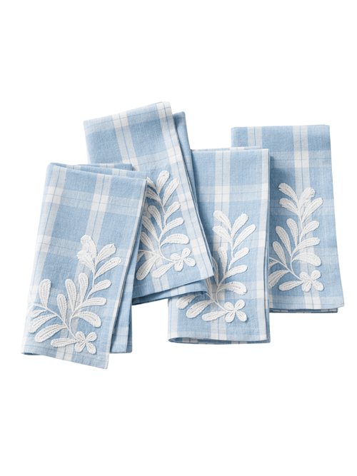 Embroidered Gingham Napkins, Set of 4