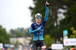 SOLA NORWAY MAY 29 Storm Ingebrigtsen of Norway and Team Coop Repsol celebrates at finish line as stage winner during the 14th Tour of Norway 2025 Stage 1 a 1792km stage from Solakrossen to Solakrossen on May 29 2025 in Sola Norway Photo by Szymon GruchalskiGetty Images