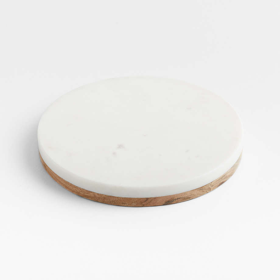 marble and wooden round trivet