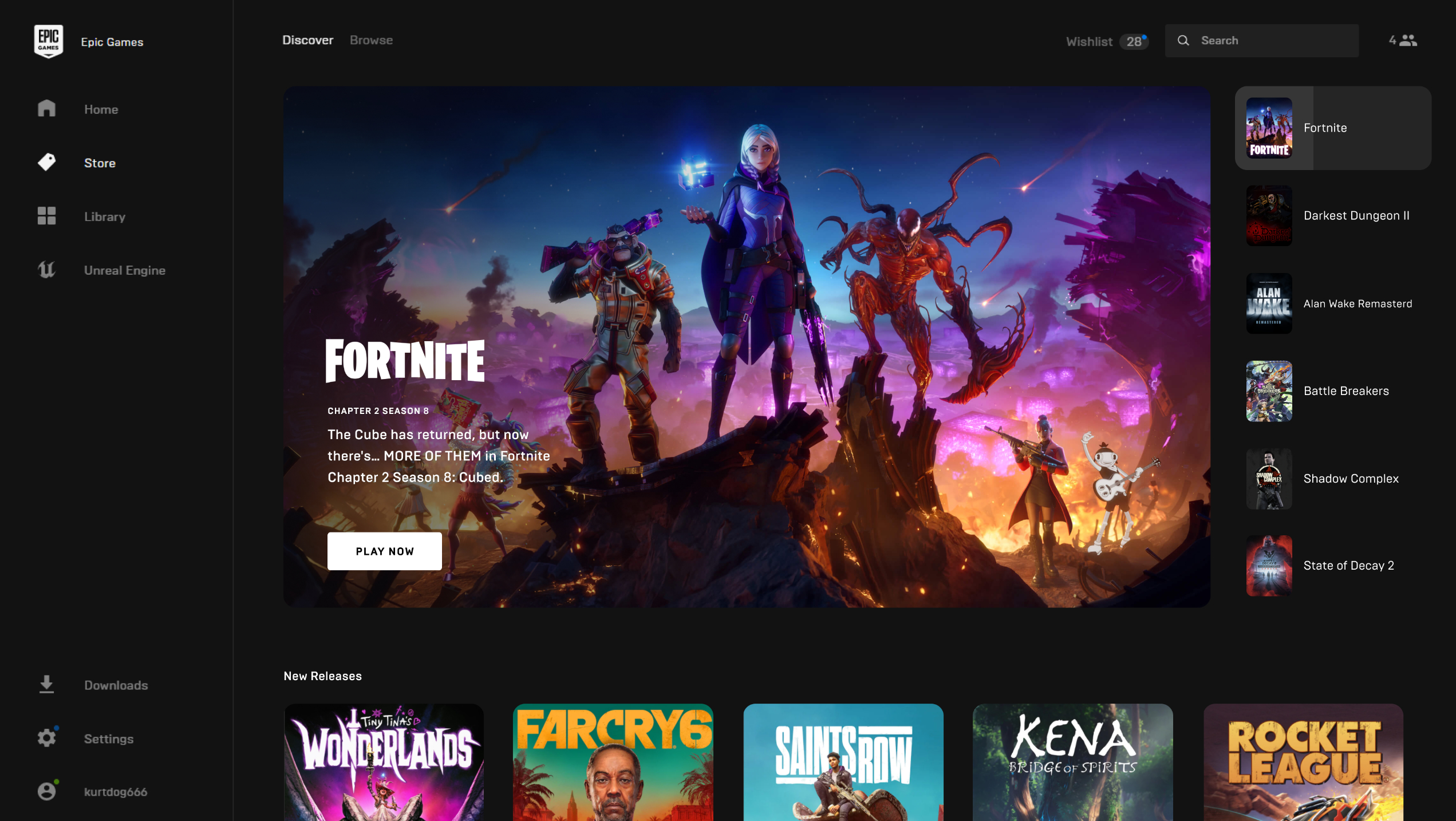 Screenshot van de Epic Games Store