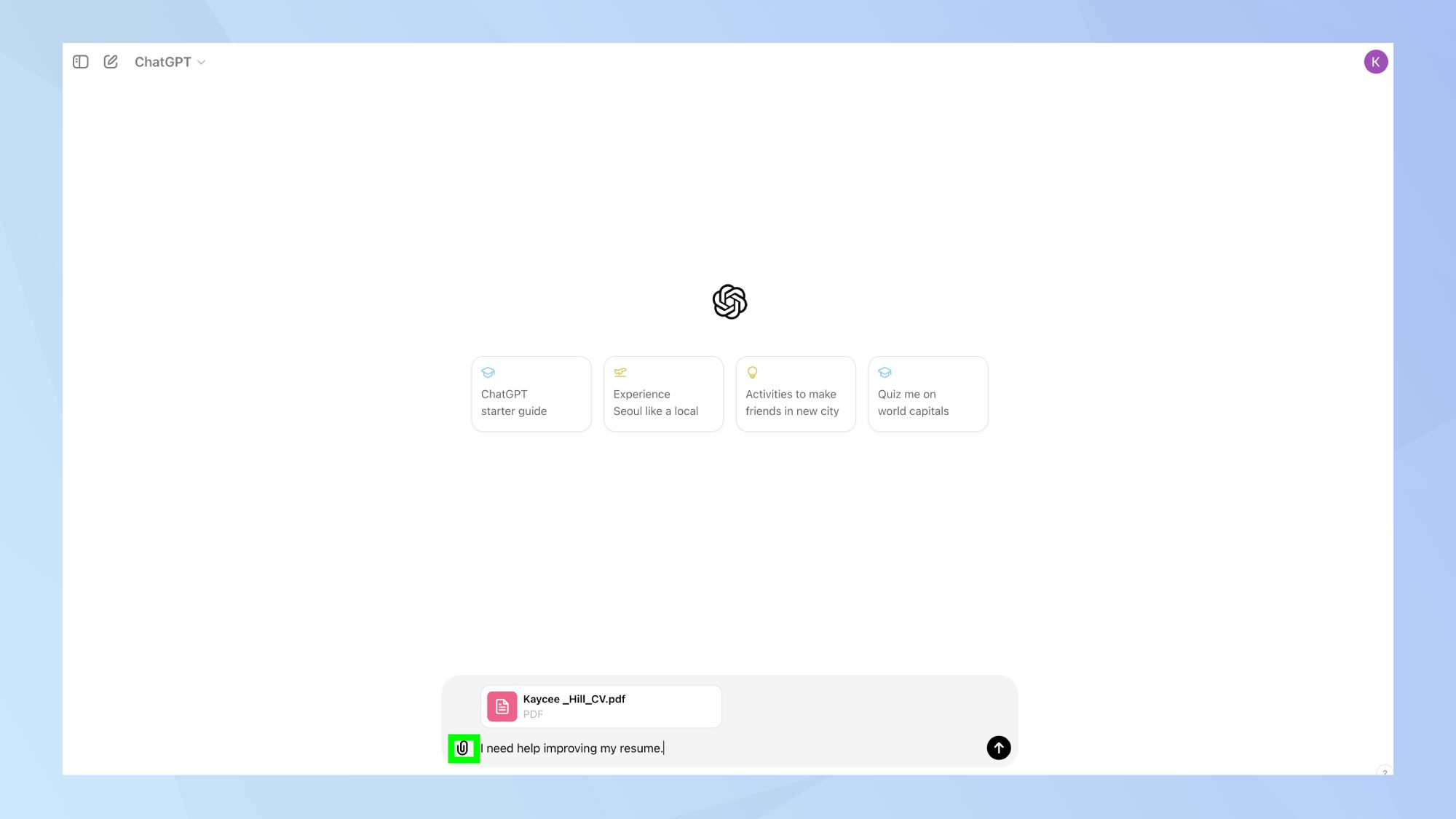 ChatGPT attach your resume 